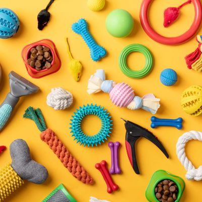 Pet,Care,Concept,,Various,Pet,Accessories,And,Tools,,Toys,,Balls,